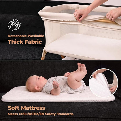 Ezebaby Baby Bassinet Bedside Sleeper: 3-in-1 Rocking Bassinet for Baby - Breathable Full-Mesh Crib with Mattress | 6 Height Adjustable | Portable Crib with Lockable Wheels for Newborns