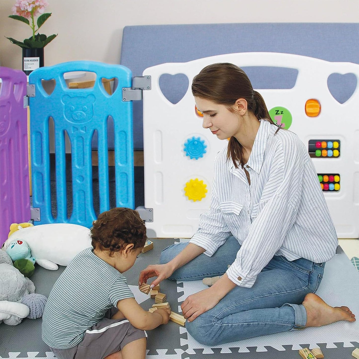 Baby Playpen Kids Activity Centre Safety Play Yard Home Indoor Outdoor New Pen (Multicolour) (White) (Macarons Classic Set 14 Panel)
