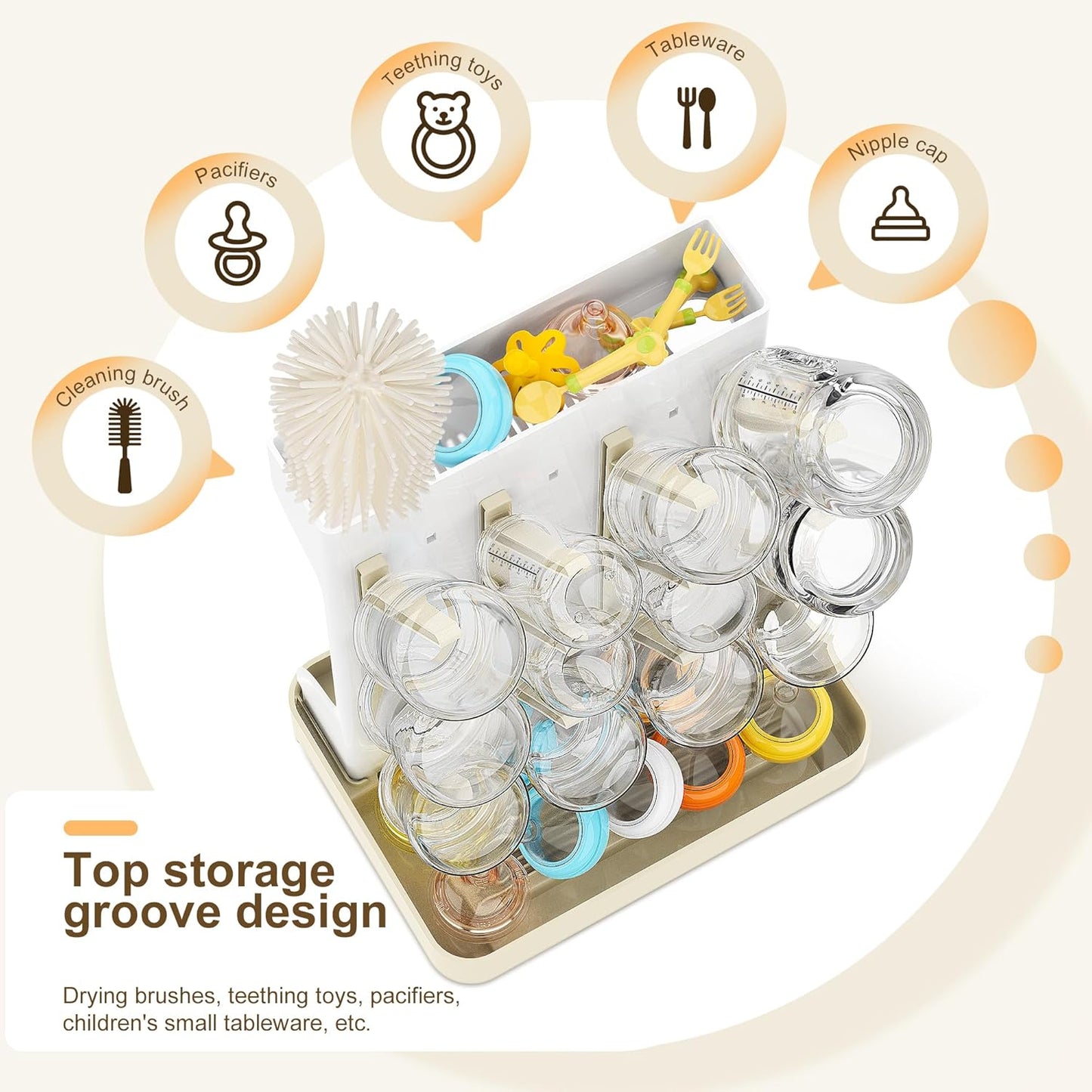 Baby Bottle Drying Rack: Vertical Space Saving Countertop Drying Rack - BPA-Free Baby Accessories Storage Stand Organize Brushes Pacifiers on Countertop - Elegant Grey