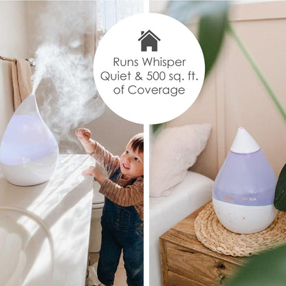 Crane 4-in-1 Drop 2.0 Ultrasonic Cool Mist Humidifier with Sound Machine, Night Light, Aroma Tray, 1 Gallon Top Fill, Blue & White