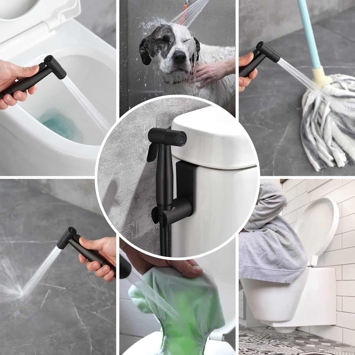 SHAMANDA Handheld Bidet Sprayer for Toilet, Stainless Steel Baby Cloth Diaper Sprayer Kit, Bathroom Toilet Bidet Attachment Set for Bathing Pets Feminine Hygiene, Matte Black BDS01-7