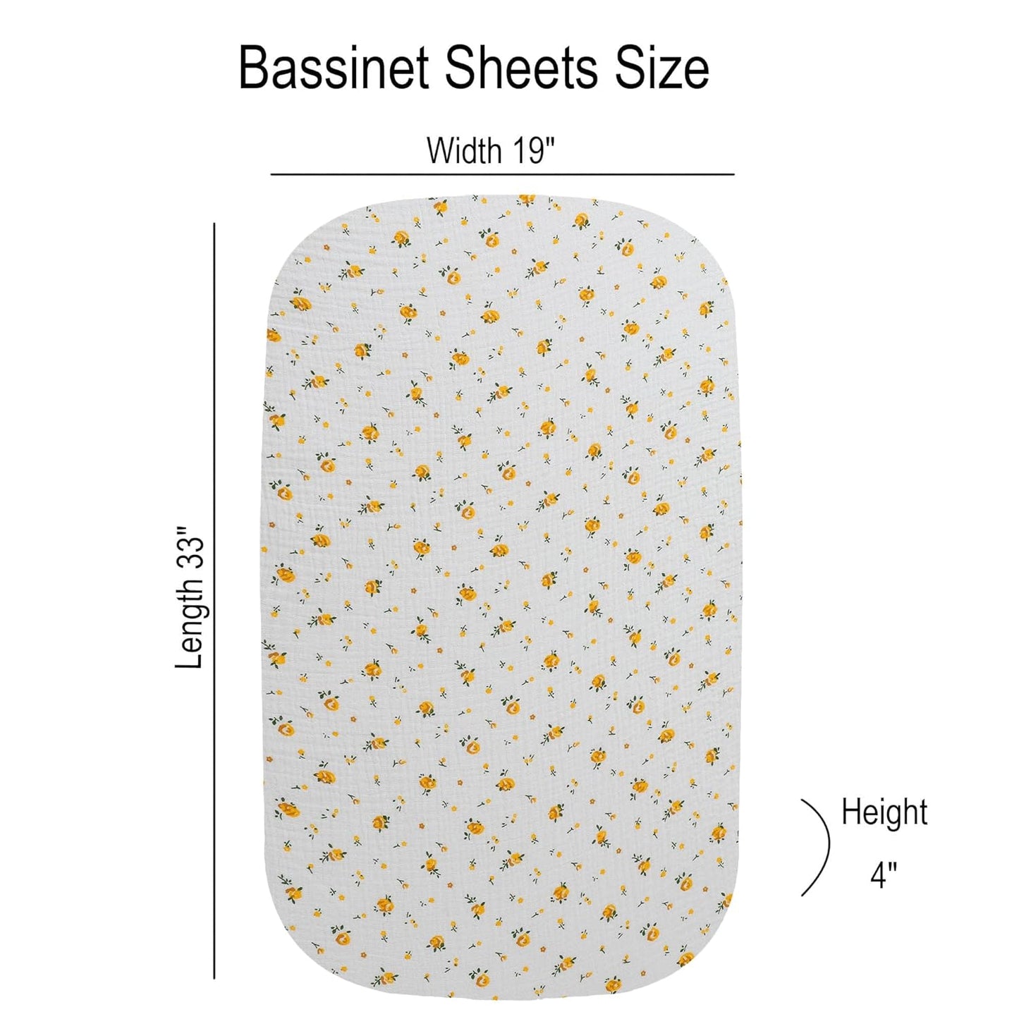 Onacosht Muslin Bassinet Sheets 3 Pack, 100% Cotton Baby Fitted Sheet 33" x 19" Compatible with Mika Micky, KoolaBaby (3 in 1), BabyBond, HARPPA and RICUTON Bedside Bassinet, Green, Floral and Cactus