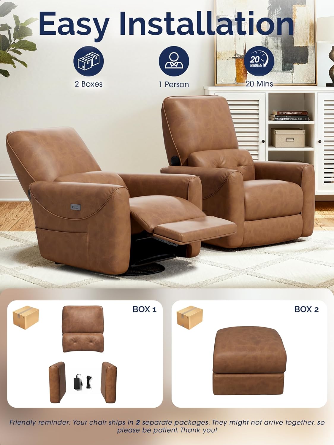 KINGYES Power Recliner Chair, 270° Swivel Glider, Living Room Recliner with USB-C Port, Nursery Rocking Chair, Gray