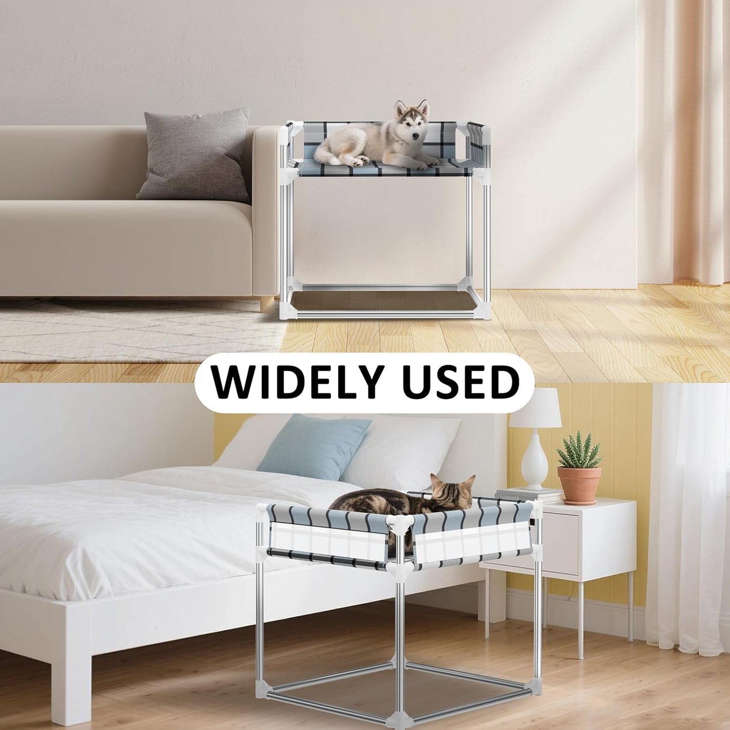 Bedside Window Pet Cat Bed - Dog Bed with Guardrail Extension Attached to Human Bed Height Elevated Dogs Cats Window Perch Bedside Dog Cot Sleeper Hammock Furniture Pet Beds (34'' x 20'' x 24'')
