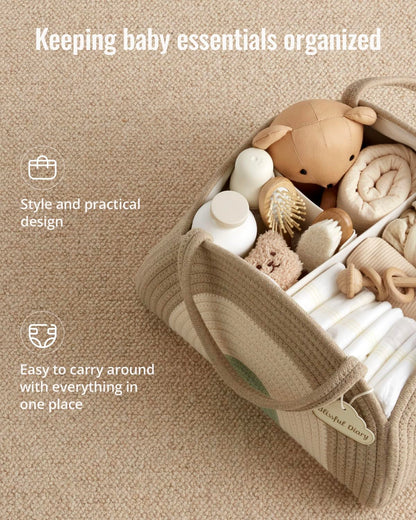 Blissful Diary Baby Diaper Caddy Organizer, Cotton Rope Diaper Caddy Basket, Large Storage Basket for Newborn Boys and Girls, Gift for Baby Shower List, Newborn Essentials, Earthy Rainbow