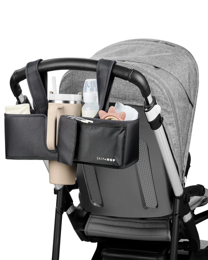 Skip Hop Ultimate Stroller Organizer Universal Fit with Adjustable Straps, Magnetic Flaps and Convertible Design That fits 40 oz. Tumblers, Oat