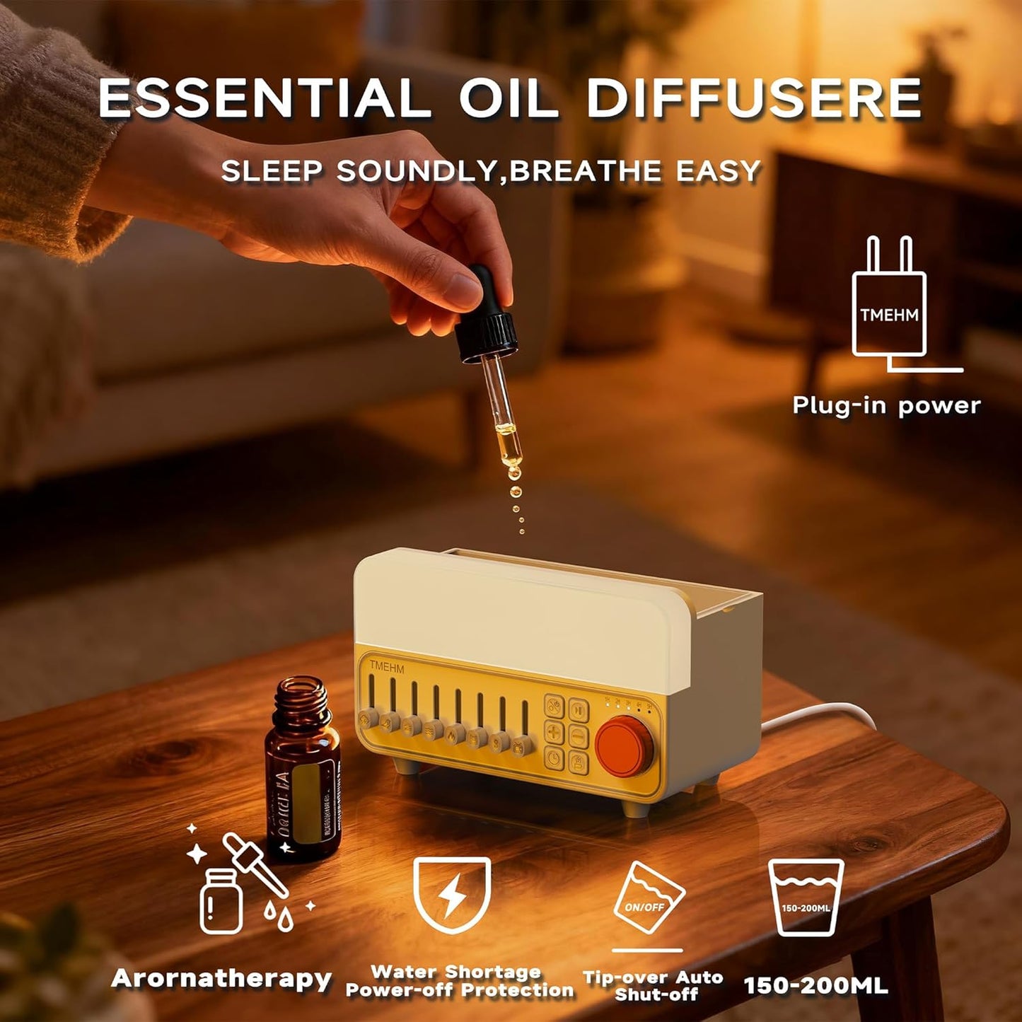 TMEHM 4-in-1 Sleep Sound Machine with White Noise & 8 Nature Sounds, Bluetooth Speaker, Night Light & Aroma Diffuser with Timer for Baby, Kids and Adults (Black)