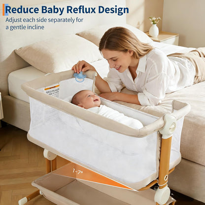 Garvee 3-in-1 Baby Bassinet, Bedside Sleeper for Newborn, 6 Height Adjustable, Full Mesh Breathable Side, Lockable Wheels, Large Storage, Portable Rocking Crib for Night Feeding, ASTM & CPC Certified
