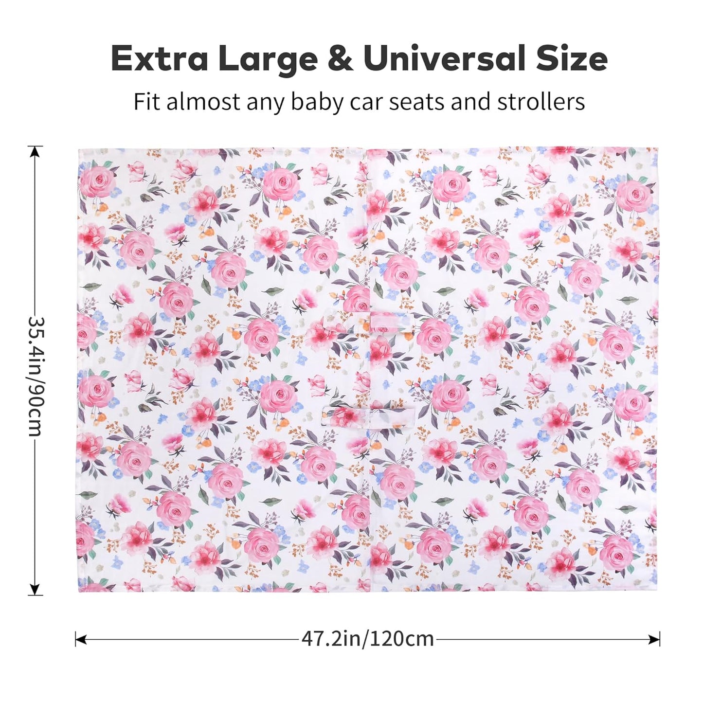 Rquite Car Seat Cover Baby for Girls Boys, 100% Muslin Cotton Infant Carseat Canopy, Soft Breathable Stroller Sun Shade & Newborn Shower Gift, Large Size Universal Fit Summer, Hot & Warm Weather