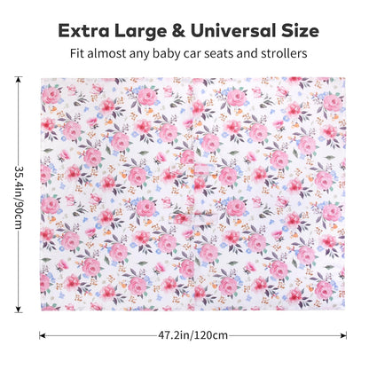 Rquite Car Seat Cover Baby for Girls Boys, 100% Muslin Cotton Infant Carseat Canopy, Soft Breathable Stroller Sun Shade & Newborn Shower Gift, Large Size Universal Fit Summer, Hot & Warm Weather