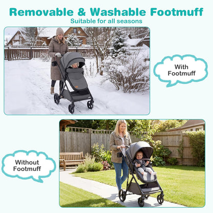 BABY JOY 2 in 1 Baby Stroller, High Landscape Convertible Bassinet Stroller with Reversible Seat, Net, Adjustable Canopy, Cup Holder, Foldable Pushchair Pram Stroller for Newborn Toddlers (Gray)