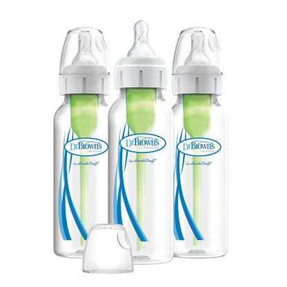 Dr. Brown’s Anti-Colic Options+ Narrow Baby Bottles, 0m+ Level 1 Nipple - Baby Bottle to Reduce Colic (3 Pack), Purple 8 oz