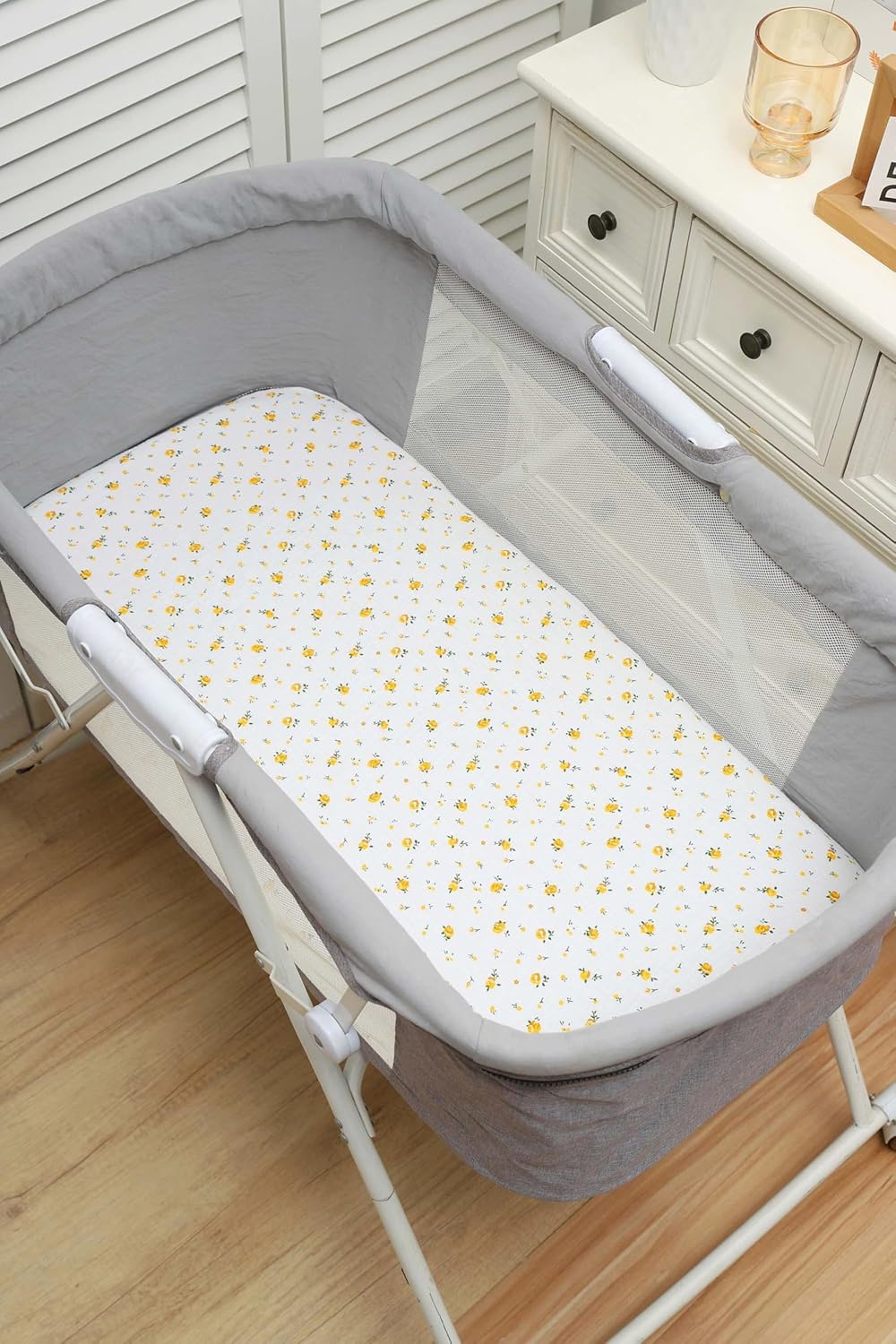 Onacosht Muslin Bassinet Sheets 3 Pack, 100% Cotton Baby Fitted Sheet 33" x 19" Compatible with Mika Micky, KoolaBaby (3 in 1), BabyBond, HARPPA and RICUTON Bedside Bassinet, Green, Floral and Cactus