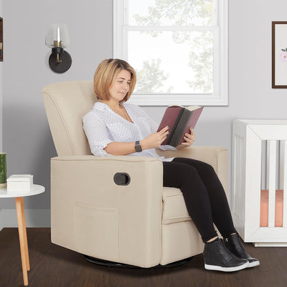 Evolur Raleigh Upholstered Manual Glider Recliner– Rocking & 360° Swivel with Smooth Glide – Greenguard Gold & FSC Certified – Modern Nursery and Living Room Chair in Light Sand