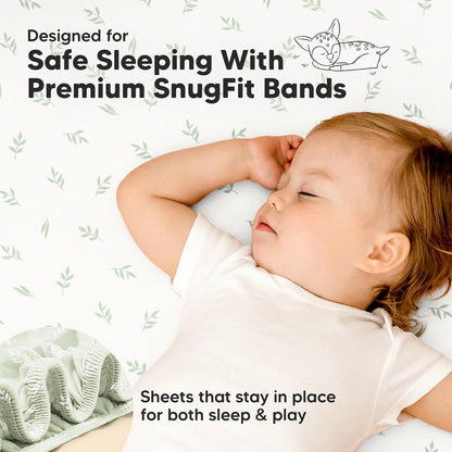 2-Pack Waterproof Pack and Play Sheets, Mini Crib Sheets Fitted for Boy, Girl - 38 x 26 Viscose from Bamboo Pack N Play Mattress Sheets for Graco, Toddler Playard Baby Crib Sheets Neutral (Blue Flax) - Colors B