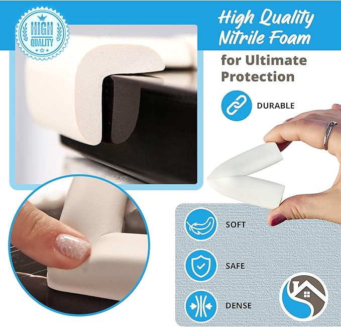 8-Pack Baby Proofing Corner Guards, Soft Rubber Corner Protectors for Furniture, 3M Adhesive Pre-Taped Corner Bumper Guards, Child Proof Safety for Fireplace, Table, Cabinet & Stairs, White