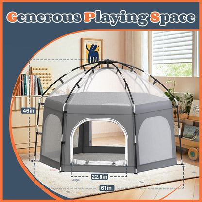 Baby Playpen with Canopy, Portable Outdoor & Indoor Baby Beach Tent for Babies and Toddlers, Foldable Play Yard with Mosquito Net, Travel Play Yard Includes Sand Stakes & Carry Bag