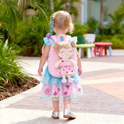 Gloveleya Toddler Backpack Baby Girl Gift Plush Bag Diaper Bag Plush Printed Flower Roses Backpack