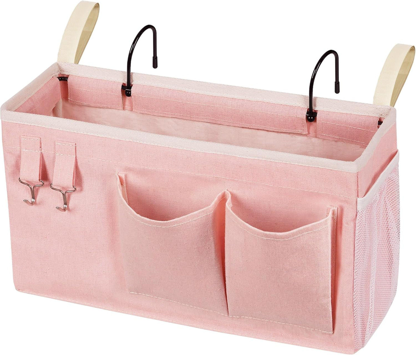 Loghot Bedside Caddy/Bedside Storage Bag Hanging Organizer for Bunk and Hospital Beds,Dorm Rooms Bed Rails,Can be Placed Glasses,Books,Mobile Phones,Keys (White)
