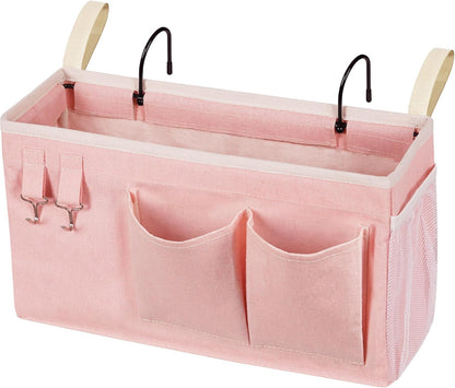 Loghot Bedside Caddy/Bedside Storage Bag Hanging Organizer for Bunk and Hospital Beds,Dorm Rooms Bed Rails,Can be Placed Glasses,Books,Mobile Phones,Keys (White)