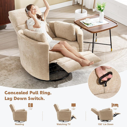 Power Recliner,Nursery Swivel Glider Rocking Chair with USB Port,Upholstered Adult Electric Recliner Rocking Chair with 2 Pillows for Living Room Bedroom (Beige Corduroy, Power-Driven)