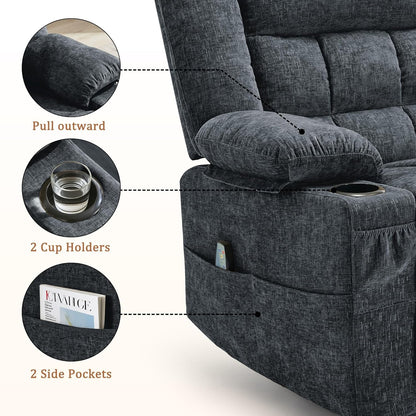 Korser 360° Swivel Rocker Recliner for Adults, Nursery Glider Recliner with Massage and Heating, Rocking Chair with Cup Holder, Manual Recliner Chair for Living Room, Bedroom (Fabric, Beige)