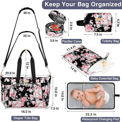 ITIEZY Diaper Bag Tote for Baby - Large Mommy Bag with Portable Changing Pad Pacifier Case, Hospital Bags Travel Baby Bag