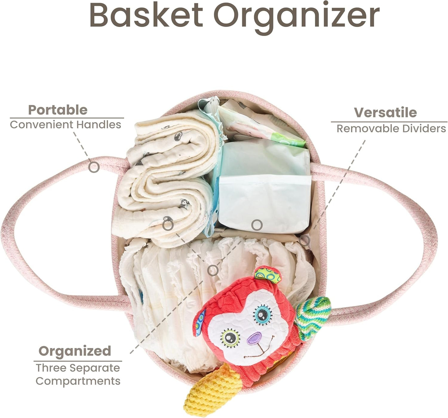 Diaper Caddy Organizer, Empty Gift Basket for Newborn Essentials, Baby Storage Basket, Stylish Gift Bag for Baby Shower, Boys and Girls – Small, White and Beige Brown