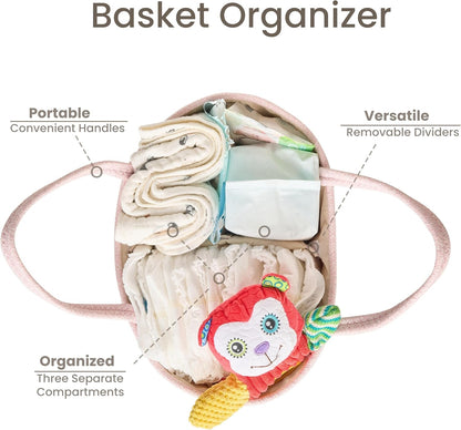 Diaper Caddy Organizer, Empty Gift Basket for Newborn Essentials, Baby Storage Basket, Stylish Gift Bag for Baby Shower, Boys and Girls – Small, White and Beige Brown