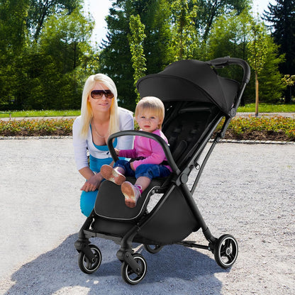 HONEY JOY Lightweight Baby Stroller, Compact Travel Stroller for Airplane, Fits Airplane Cabin & Overhead, One-Hand Gravity Fold, Self-Standing Toddler Stroller w/Adjustable Backrest/Canopy(Pink)