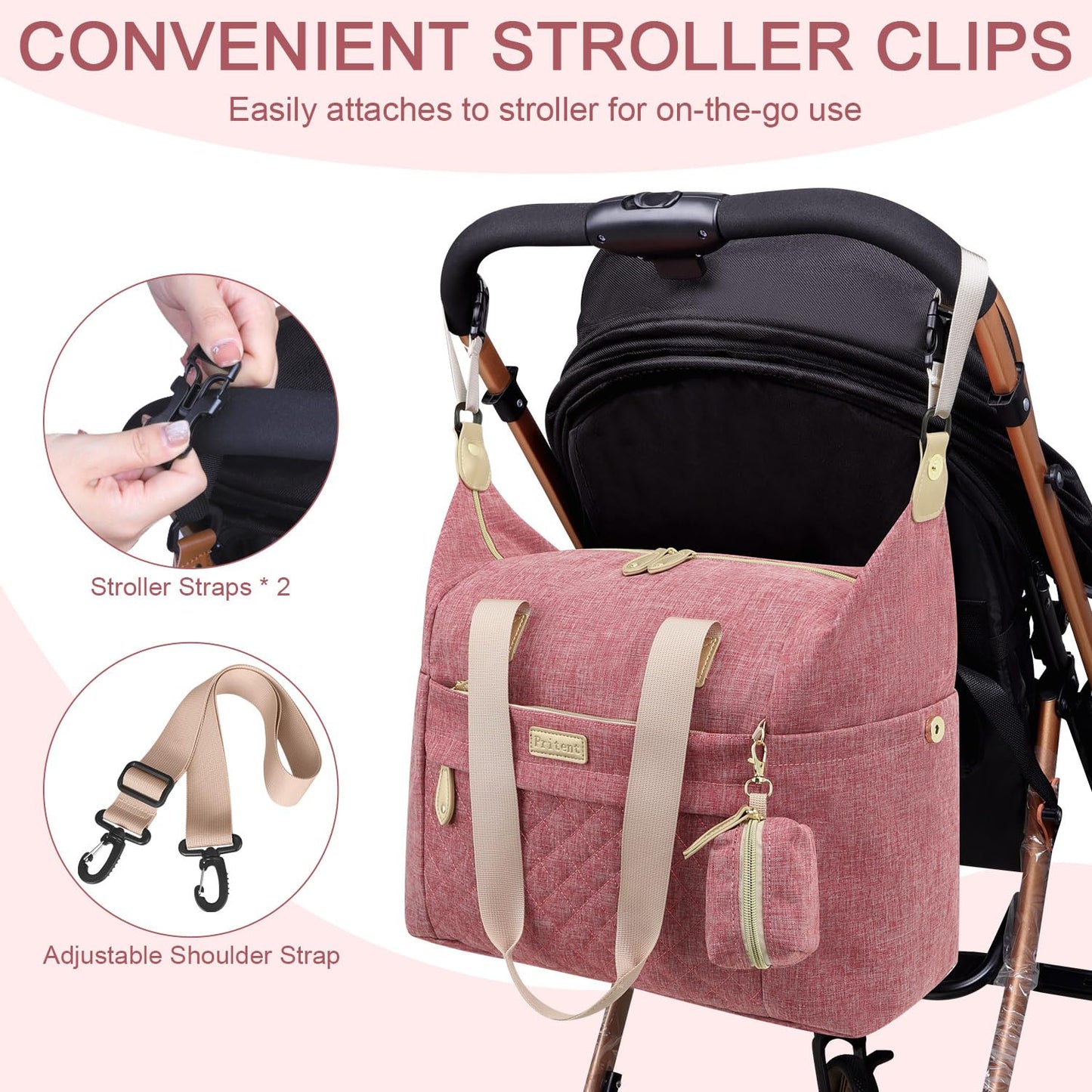 Pritent Diaper Bag Tote - Diaper Baby Bags with Pacifier Case, Shoulder Straps, Stroller Clips, Waterproof Large Mommy Maternity Travel Baby Bag for Mom and Dad, Green, Medium