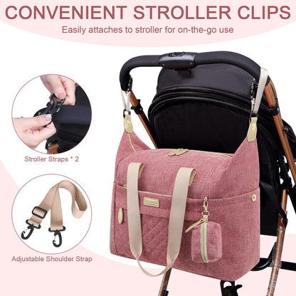 Pritent Diaper Bag Tote - Diaper Baby Bags with Pacifier Case, Shoulder Straps, Stroller Clips, Waterproof Large Mommy Maternity Travel Baby Bag for Mom and Dad, Green, Medium
