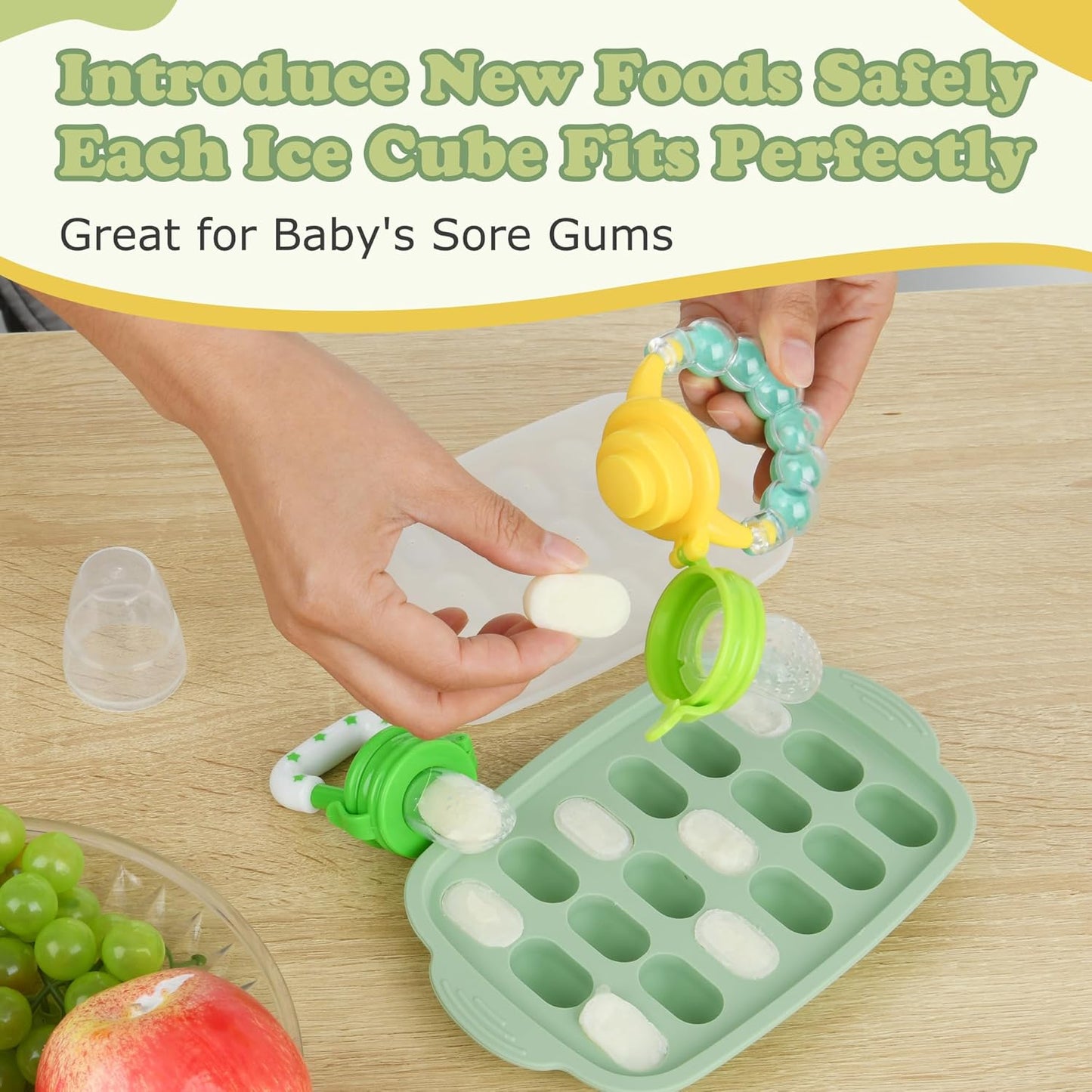 WAJIAYON Baby Breastmilk Popsicle Molds & Baby Fruit Feeder (4 Pack), Infant Food Freezer Tray Storage Containers, Silicone Teething Pacifier Feeder and Teether for Babies（Pink&Purple）