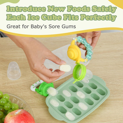 WAJIAYON Baby Fruit Feeder Pacifier - 12 Pack | 2 Infant Food Feeder Pacifier & 1 Babies Food Dispensing Spoon | Fresh Fruit Teethers for Babies | Silicone Feeder Baby,Infant Teething Feeders(Green)