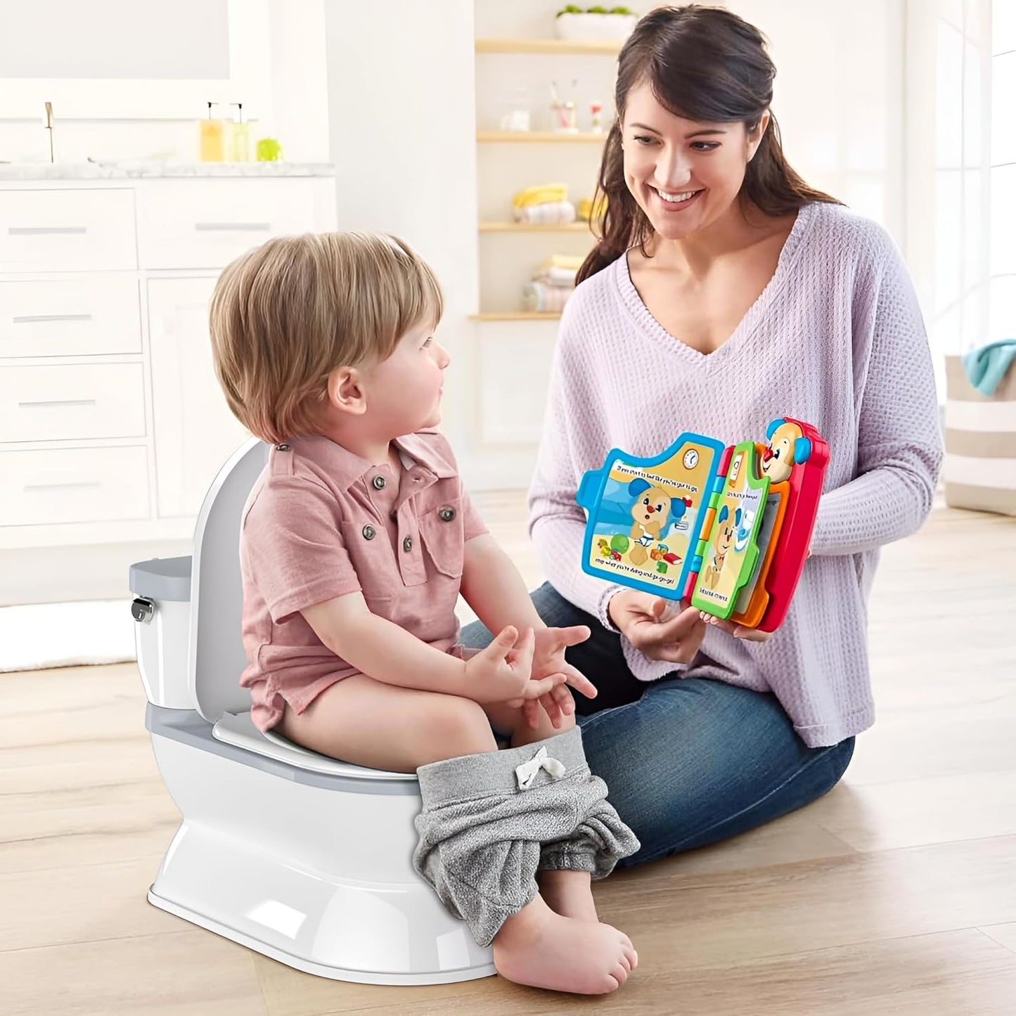 CheerTry 2-in-1 Toddler Potty Training Toilet - Larger Potty Chair & Detachable Training Seat for Boys & Girls Ages 1-3 with Flushing Sound, Wipes Storage, Toilet Paper Holder - Pink