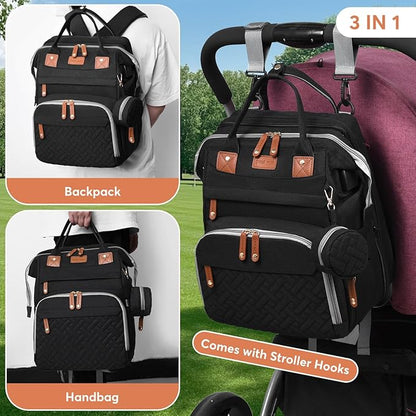 Diaper Bag Backpack with Changing Station, Large Diaper Bag For Boys And Girls, Multifunctional Waterproof Travel Diaper Backpack, Baby Bag with USB Charging Port for Moms Dads,black