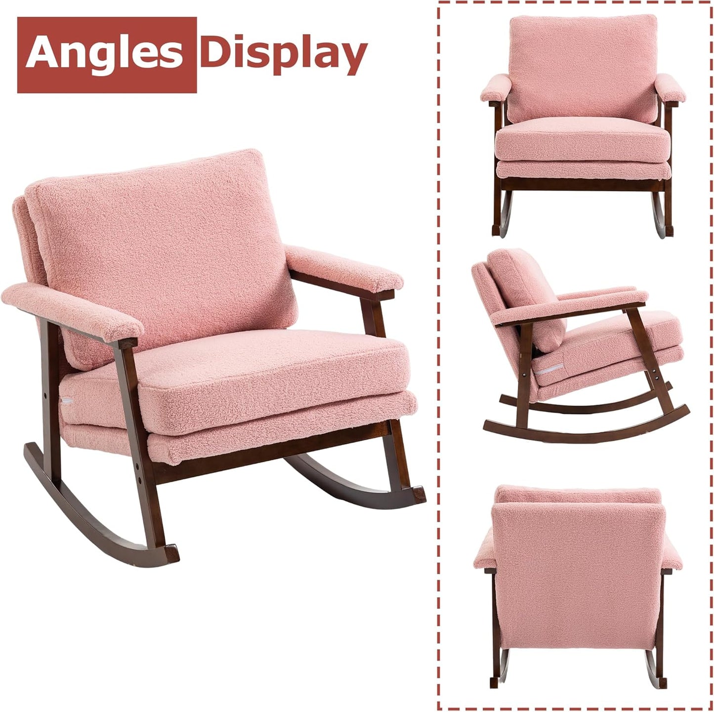Rocking Accent Chair, Nursery Upholstered Glider Cozy Small Rocker Rocking Chair for Adult, Comfy Side Modern Arm Chair for Living Room/Bedroom/Offices/Balcony-White
