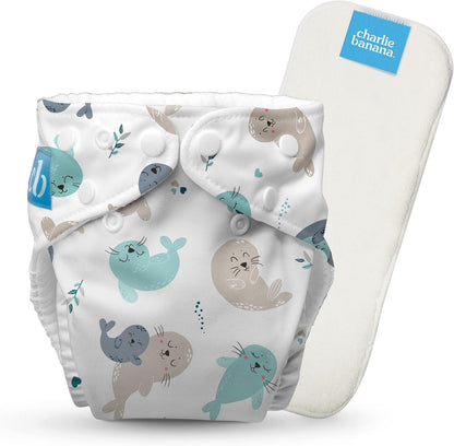 Charlie Banana Cloth Diapers, Reusable, Washable, Adjustable One Size Diaper, for Babies and Toddlers, with Absorbent Insert - Sweet Dreams on Grey, 1 Pack