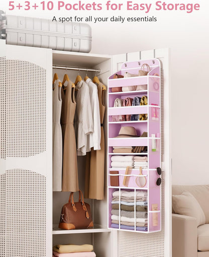 OneDream Over the Door Organizer for Nursery, 5-Tier Baby Clothes Organizer with Removable Storage Caddy, Hanging Behind Door Storage with Clear Pockets and Side Mesh Compartments, Grey