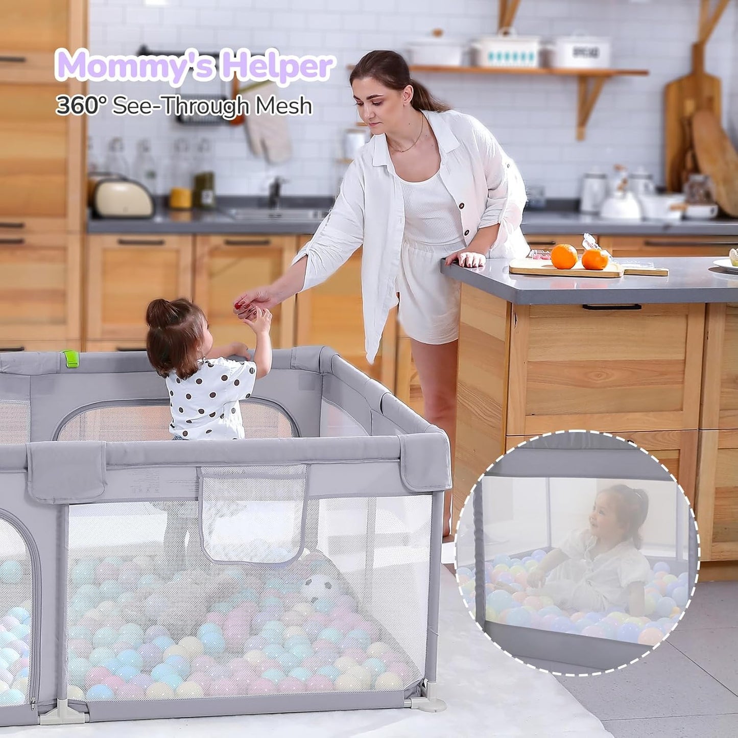 Dripex Baby Playpen, 47"x47" Small Playpen for Babies, Enhanced Safety Baby Play Yard for Indoor & Outdoor, Infant Play Pen with Soft Breathable Visible Mesh, Anti-Fall Design & Easy Setup, Grey
