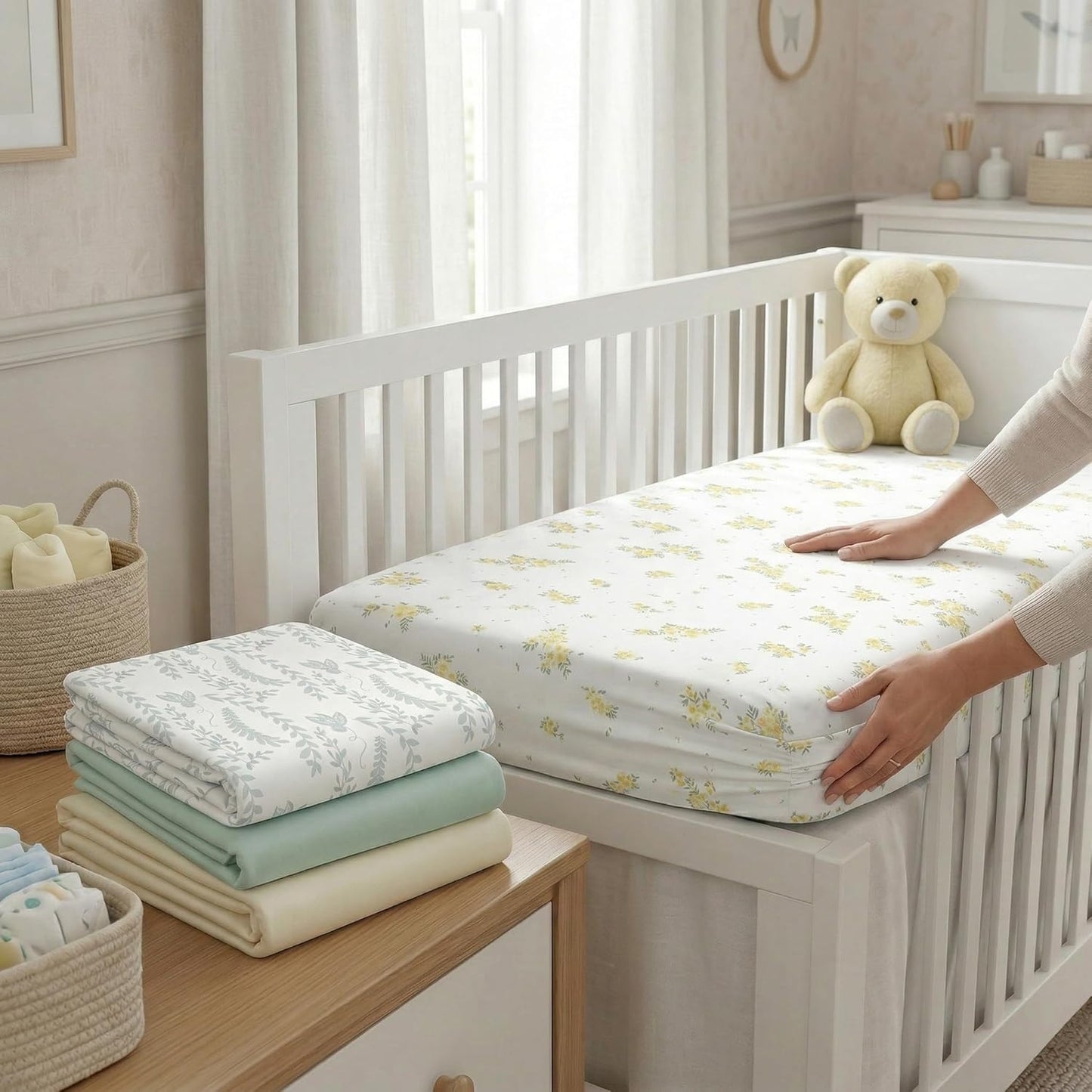 4 Pack Stretchy Bassinet Sheets 20" x 33" Fit for Baby Delight, BCOL, Jimglo, Angelbliss, Maxi-COSI & Most Regular Size Bedside Sleeper- Soft Breathable Fitted Bassinet Sheets - Light Pink & Star