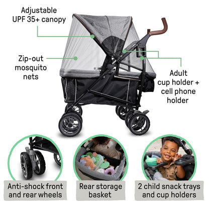 Ingenuity 3Dlite Wagon Convenience Lightweight Stroller for Infants, Accommodates up to 50 Pounds and Holds 2 Children, Black/Gray