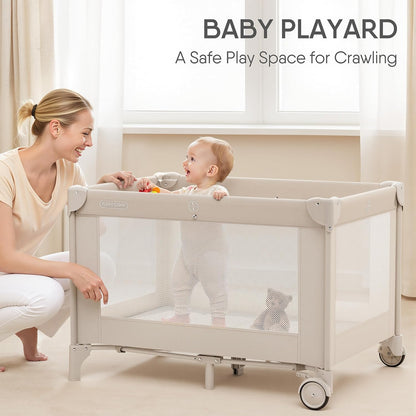 Obee Odee 4-in-1 Baby Bassinet with Playard, Napper Bassinet, Changing Table, Mosquito Net & Canopy, Storage and Toys for Newborn to Toddler