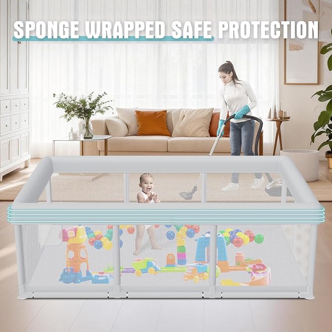 Hiaksedt Baby Playpen 74x50 Inch, Play Pens for Babies and Toddlers Baby Fence Play Yards for Indoor & Outdoor with Breathable Mesh Anti-Fall Playpen (74"x50")