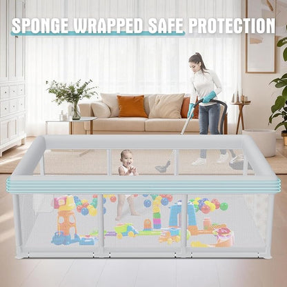 Hiaksedt Baby Playpen 74x50 Inch, Play Pens for Babies and Toddlers Baby Fence Play Yards for Indoor & Outdoor with Breathable Mesh Anti-Fall Playpen (74"x50")