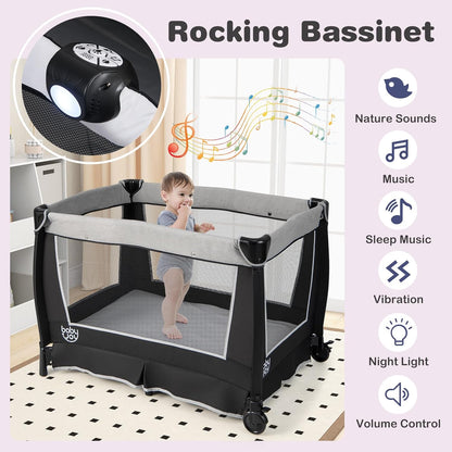 BABY JOY 5 in 1 Pack and Play, Portable Nursery Center Baby Playard w/Bassinet & Diaper Changing Table, Bag, Infant Bassinet Crib Activity Center for Baby Toddlers Indoor Outdoor (Royal Blue, Classic)