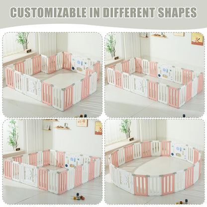 Bestgame Baby Play Pen, Foldable Play Pens for Babies and Toddlers, 14 Panels Extra Large Baby Playpen, Astronauts Portable Fence, Kids Gate Playpen Yard - Grey