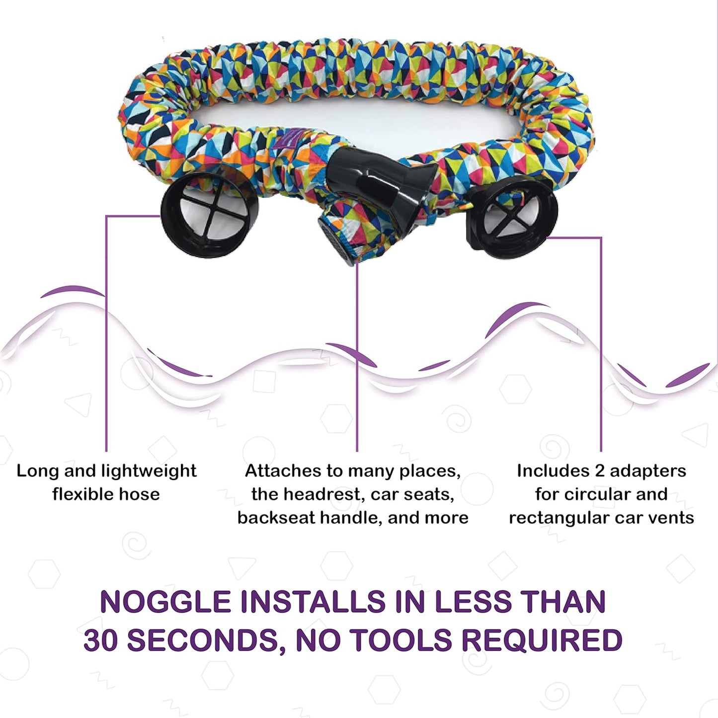 The Noggle-Making The Backseat Cool Again-Quick & Easy to Use Car Travel Accessories for a Comfy Ride Summer or Winter-Air Vent Extender Hose Directs Cool or Warm Air to Your Kids - 8ft, Black Ice