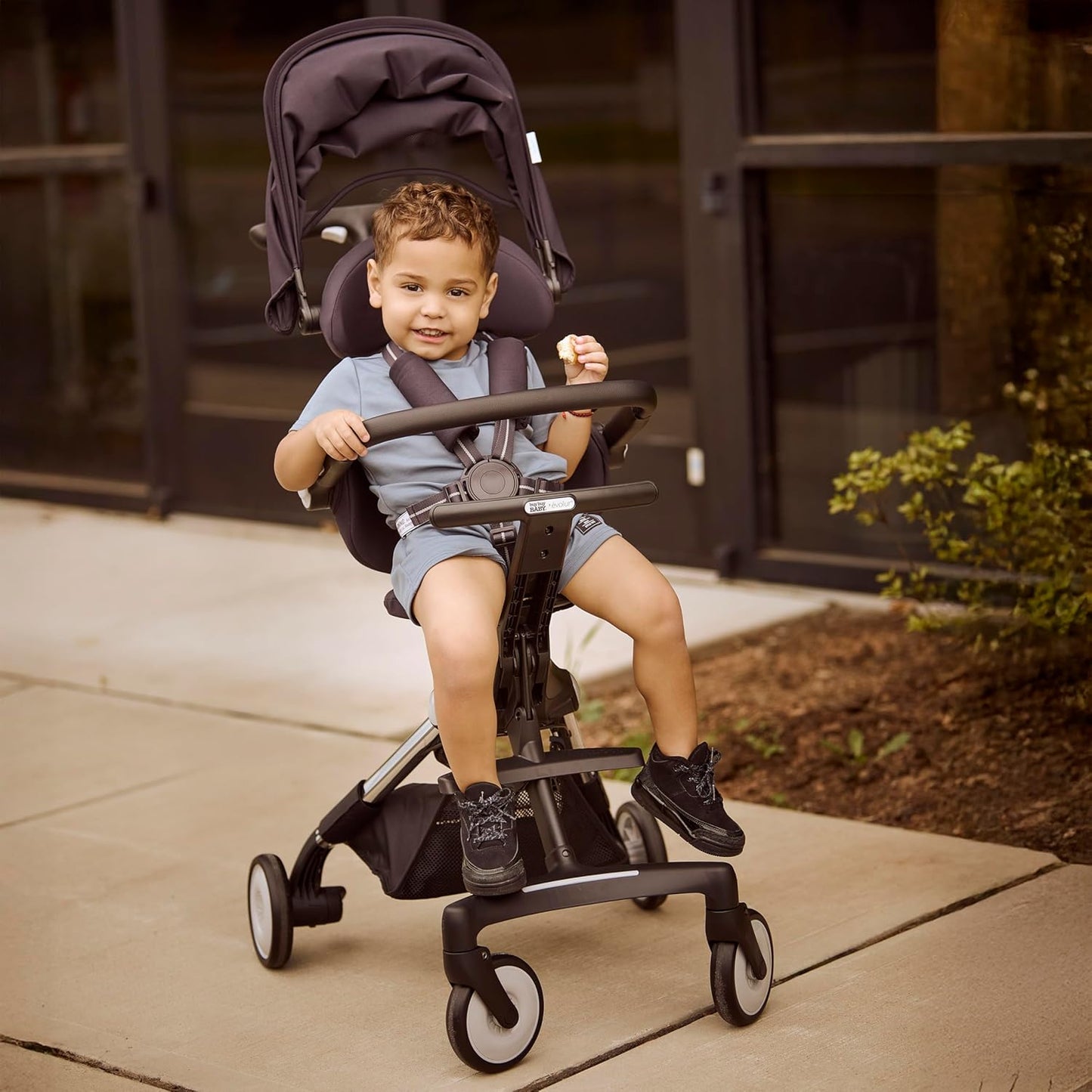 Evolur Velo Rider Travel Stroller – Compact, Lightweight Umbrella Stroller for Toddlers 6–36 Months, One-Hand Fold, Footrest, Rear Platform, 5-Point Harness, Portable & Travel-Friendly