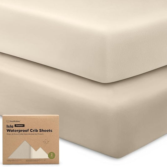 KeaBabies 2-Pack Waterproof Baby Crib Sheets for Boys, Girls - 52x28 Viscose Derived from Bamboo Toddler Bed Sheet Neutral, Fitted Crib Mattress Protector Cover for Baby Bedding, Soft & Gentle(Ecru)
